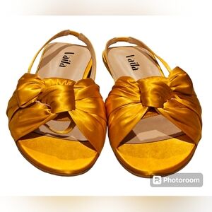 Lila Puffy Knot Crisscross Slingback Flat Sandals